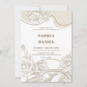 Faire-part de mariage Roses blanches et beige (Devant)