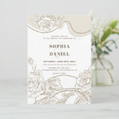 Faire-part de mariage Roses blanches et beiges (Debout devant)