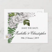 Faire-part de mariage Roses blanches et Fougères (Devant / Derrière)