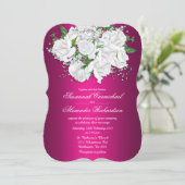 Faire-part de mariage Roses blanches et rose fuchs (Debout devant)