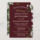 Faire-part de mariage Roses blanches sur fond roug (Devant / Derrière)