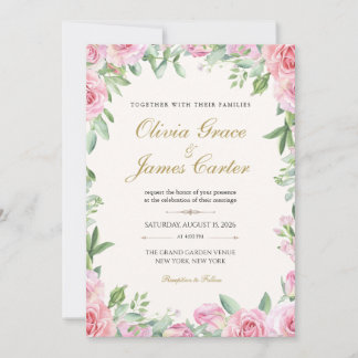 Faire-part de mariage Roses Blush | Floral éditabl