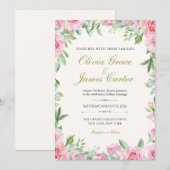 Faire-part de mariage Roses Blush | Floral éditabl (Devant / Derrière)