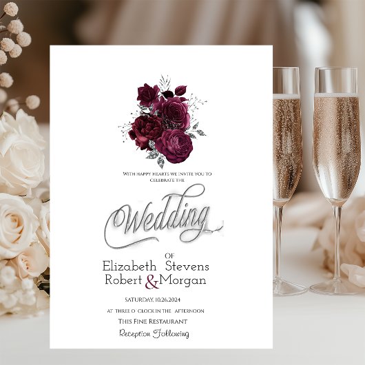 Faire-part de mariage Roses Bourgogne