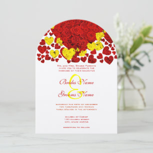 Faire-part de mariage Roses Cœur Jaune et Rouge
