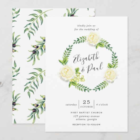 Faire-part de mariage Roses et Olives (Devant / Derrière)