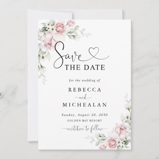 Faire-Part de Mariage Roses Roses Blush (Devant)