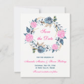 Faire-Part de Mariage - Roses Roses Pink, Bleu (Devant)