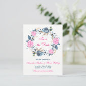 Faire-Part de Mariage - Roses Roses Pink, Bleu (Debout devant)