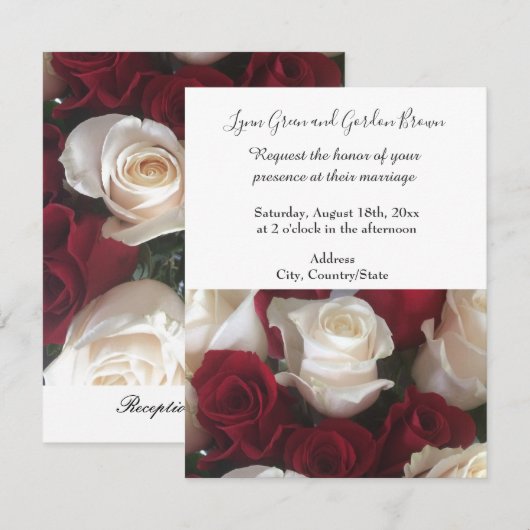 Faire-part de mariage Roses Rouges et Blanches (Devant / Derrière)
