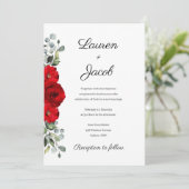Faire-part de mariage Roses Rouges et Eucalyptus (Debout devant)