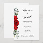Faire-part de mariage Roses Rouges et Eucalyptus (Devant / Derrière)