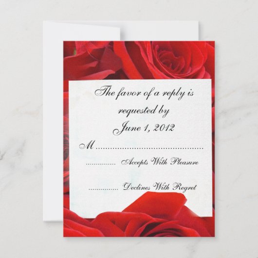 Faire part de mariage roses rouges RSVP (Devant)