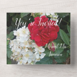 Faire-Part de Mariage Roses Rouges Tout En Un