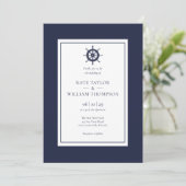 Faire-part de mariage roue de navire bleu marine (Debout devant)