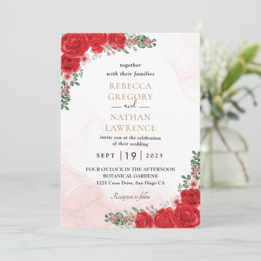 Faire-part de mariage rouge (Debout devant)