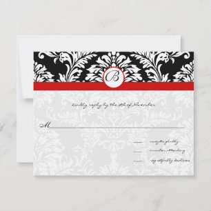 Faire-part de mariage rouge à molette noire Damask