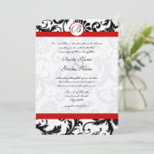 Faire-part de mariage rouge à molette noire Damask (Debout devant)
