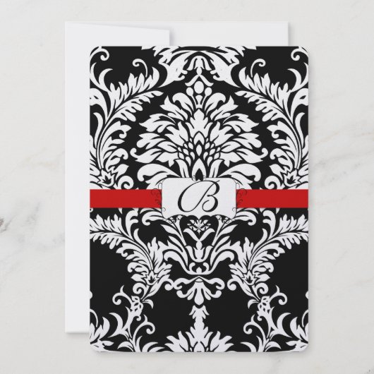 Faire-part de mariage rouge à molette noire Damask (Dos)