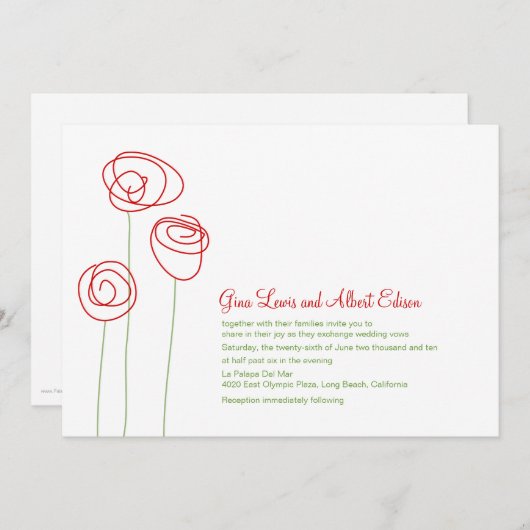 Faire-part de mariage rouge Abstrait (Devant / Derrière)