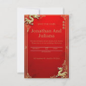 Faire-part de mariage rouge aux accents or (Devant)