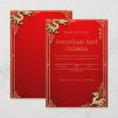 Faire-part de mariage rouge aux accents or (Devant / Derrière)
