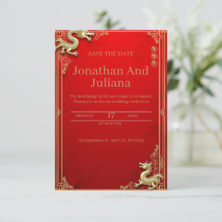 Faire-part de mariage rouge aux accents or