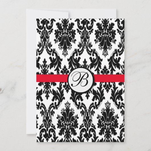 Faire-part de mariage rouge avec damassé monogramm (Dos)