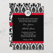 Faire-part de mariage rouge avec damassé monogramm (Devant / Derrière)