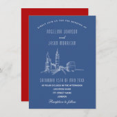 Faire-part de mariage rouge bleu Skyline de Londre (Devant / Derrière)