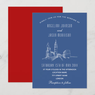 Faire-part de mariage rouge bleu Skyline de Londre