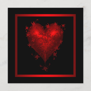 Faire-part de mariage rouge cœur rouge noir
