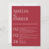 Faire-part de mariage rouge Crimson minimaliste (Devant)