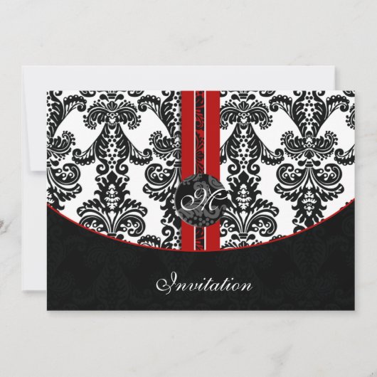 faire-part de mariage rouge damassé (Devant)