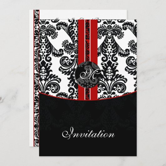faire-part de mariage rouge damassé (Devant / Derrière)