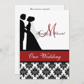 Faire-part de mariage rouge de couples de mariage (Devant / Derrière)