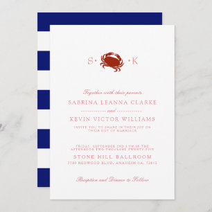 Faire-part de mariage rouge de rayures bleues du