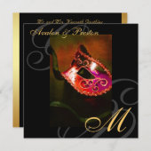 Faire-part de mariage rouge de remous de masque de (Devant / Derrière)