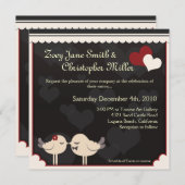 Faire-part de mariage rouge d'inséparables de (Devant / Derrière)