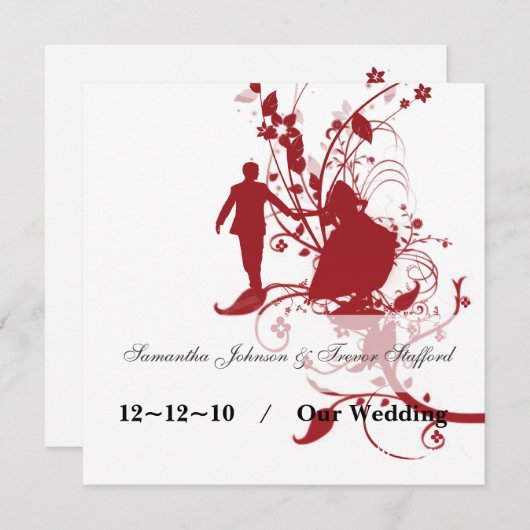 Faire-part de mariage rouge et blanc (Devant / Derrière)