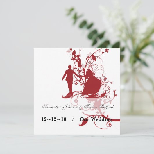 Faire-part de mariage rouge et blanc (Debout devant)