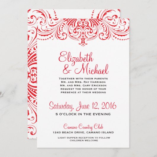 Faire-part de mariage rouge et blanc (Devant / Derrière)