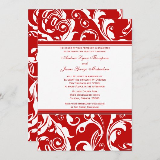 Faire-part de mariage rouge et blanc (Devant / Derrière)