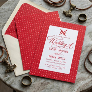 Faire-part de mariage rouge et blanc au monogramme