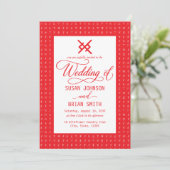 Faire-part de mariage rouge et blanc au monogramme (Debout devant)