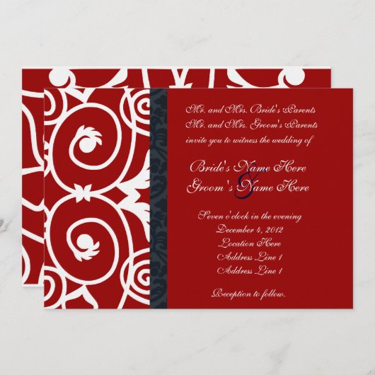 Faire-part de mariage rouge et blanc joyeux (Devant / Derrière)