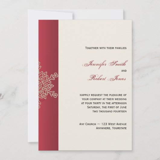 Faire-part de mariage rouge et doré (Dos)