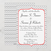 Faire-part de mariage rouge et gris de Chevron (Devant / Derrière)