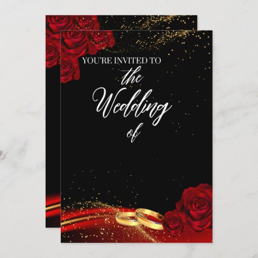 Faire-part de mariage rouge et noir (Devant / Derrière)