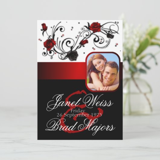 Faire-part de mariage rouge et noir moderne de (Debout devant)